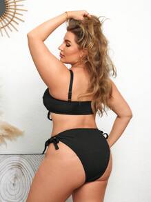 Swim Lushoire Plus Size Adjustable Strap Gathering Bikini Set For Casual Vacation For Summer - Black - View 2