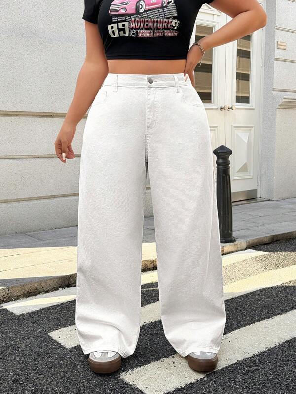 SHEIN EZwear Plus Size Casual Versatile Plain Denim Jeans