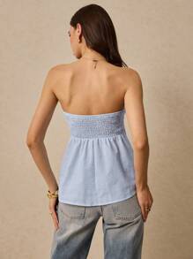 Poéselle Women's Casual Striped Strapless Top,Vacation Outfits Woman,Cute Summer Tops,Going Out Tops Women,Minimalist And Fashionable, Summer Outfits For Women - Blue and White - View 7