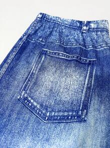 Falda casual larga de estilo midi para mujer con efecto de mezclilla y estampado de mariposas