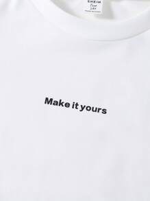 SHEIN 2 件套青少年男孩字母印花圆领背心和短裤套装 - 彩色 - 查看 4