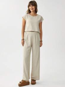 Wildy Business Casual Woman 2pcs/Set Women Casual Solid Color Top And Pants Set