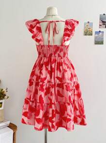 Soleia 大码女式粉色花卉印花盖袖 A 字迷你连衣裙，春季