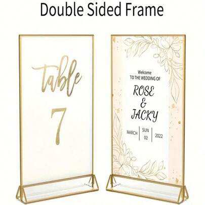 1 件金色亚克力透明桌卡架。镀金边缘，双面菜单展示架。亚克力相框，适用于：婚礼、饮料、餐厅、宴会座位标志、价格标签、商店中的食谱卡展示。（带保护膜的产品）