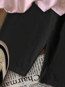 SHEIN Leap Crew 2pcs Set Tween Girls Casual Leopard Bow, Girl English Letter Print Short Sleeve T-Shirt And Shorts Set, Summer - Multicolor - View 7