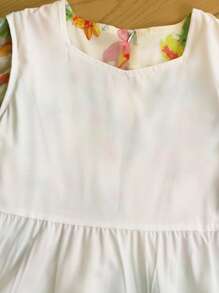 Tween Girls Princess-Style Flared Puff Sleeve Convolvulus Flower Print Organza Dress, Spring/Summer,Holiday Summer Travel - Multicolor - View 4