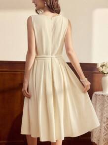 Vintamour Vintage Elegant Resort Women's Belted A-Line Tank Dress, Tight Waist, White, Spring/Summer Summer Outfits For Women Wedding Guest Dress Women Business Casual Woman Dresses For Women Elegant Birthday Dresses For Women Sun Dresses For Women Graduation Dress Office Outfits For Women Church Clothes Women Work Clothes Women Old Money Style Women Teacher Outfits For Women