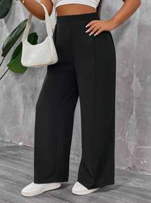 SHEIN PETITE CURVE Petite Plus Size Women's Solid Color Pleated Pants