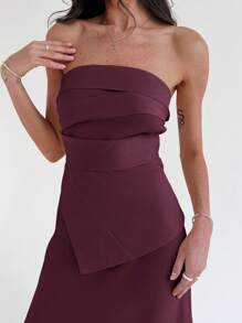 Aloruh Women's Ruched Bust 2 In 1 Cinched Waist A-Line Elegant Dress - Purple - View 6