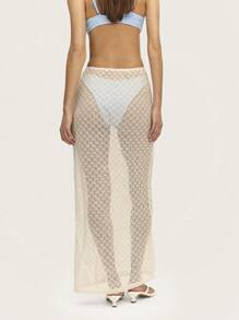 Nöista 长裙针织沙滩装腰带夏季衣服女士 - 杏色 - 查看 2