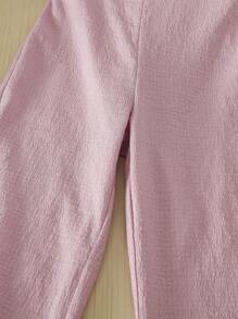 Young Girl Bowknot Design Ruffle Trim Jumpsuit With Small Flutter Sleeves - Pink - View 6