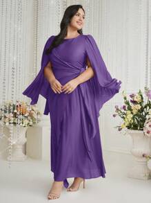 Modelyn 勃艮第红色女士纯色简约大码连衣裙，优雅晚会礼服长款晚礼服