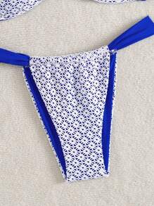 Set da spiaggia estivo da donna, 2 pezzi, top a costine con spalline spaghetti e incrocio lavorato a maglia, abbinato a slip bikini, costume da bagno sexy e abito da spiaggia