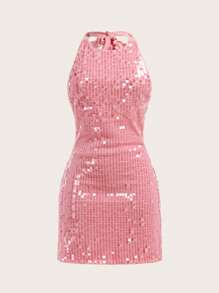 SHEIN EZwear Sexy Backless Rhinestone Decor Mini Slip Dress, Fashion For Women,Pastel Dresses For Women
