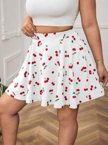 SHEIN Frenchy 加上樱桃印花阔腿短裤适合日常穿着，夏威夷夏季小樱桃印花短裙，可爱浪漫非常适合夏天穿内置短裤