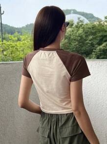 DAZY Áo thun tay ngắn in hình ngôi sao khối màu Y2k, Áo crop top nữ, Áo thun họa tiết - màu nâu - Xem 5