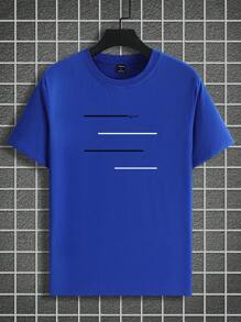 Manfinity Homme Plus Size Men's Round Neck Printed Casual Drop Shoulder Short Sleeve T-Shirt - Royal Blue - View 5