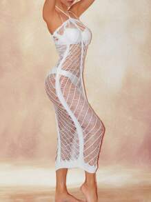 Allurite New Spring Break White Crochet Hollow Design Halter Women's Cover Up Dress For Beach, Summer Vacation & Festival, Bohemian Style