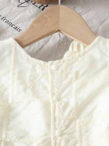 SHEIN Baby Girl Fashion Spring/Summer Sleeveless Top With Frame Embroidery And Wide-Leg Pants Set, Comfortable Fabric, High-End Fashion, Versatile For Casual Wear And Home - Beige - View 3