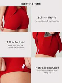 GLOWMODE Robe mini FeatherFit™-Air avec shorts intégrés, encolure carrée, antidérapante, croisée, légère, à séchage rapide et à évacuation d'humidité