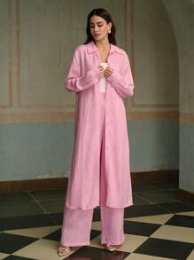 ZEYLAH Women's Linen Straight Leg Suit Pants, Spring Summer - Pink - View 6