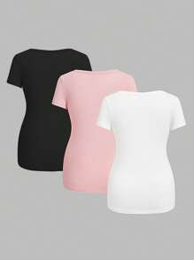 SHEIN 3 件装孕妇纯色 V 领 T 恤