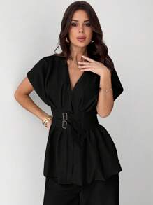 Firerie Nuevo conjunto de traje sastre elegante y sencillo para oficina con cárdigan de fibra de bambú color albaricoque de cuello en V con cintura ceñida y pantalón de pierna ancha de talle alto, conjunto de ropa de trabajo