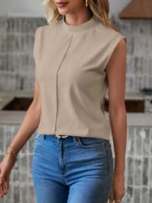 SHEIN LUNE 女士经典盖袖简约休闲 T 恤，百搭时尚 - 駝色 - 查看 5