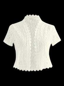 SHEIN Clasi Ladies' Summer Solid Color Lace Patchwork Casual Open Front Jacket For Holiday Party Clothes - Apricot - View 1