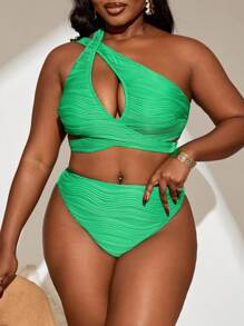 1 pieza Traje de baño con tirantes cruzados delanteros calados y sin mangas para mujer de talla grande, uso casual para playa y vacaciones