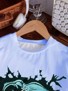 SHEIN Tween Boy 'The People Creates Monster 'Graphic Round Neck Short Sleeve Blue T-Shirt