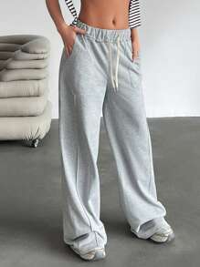 EURMUSE 女士口袋抽绳和缝线细节宽松运动裤