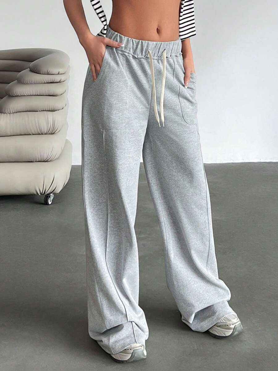 EURMUSE 女士口袋抽绳和缝线细节宽松运动裤