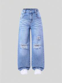 Meisjes gewassen gescheurde rechte jeans (zonder accessoires)