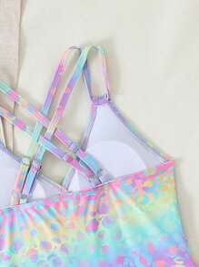 Tween Girl Leopard Print Cross Back One Piece Swimsuit - Multicolor - View 5