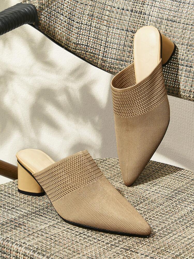 CUCCOO BASICS Women's Pointed Toe Chunky Heel Knitted Slip-On Shoes, Fashion Casual Style For Summer For Christmas Spring Shoes