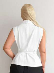 SHEIN SXY Plus Size Vrouwen Sexy Streetwear Gyanu Y2K Revers Kraag Borstzak Decor Mouwloos Strik Taille Vest, Geschikt Voor Dagelijkse Kleding, Zakelijk, Eenvoudig, Woon-werkverkeer, Elegant, Casual, Winkelen, Streetwear, Uitgaan, Gemakkelijk Te Combineren & Ziet Er Slank Uit, Accentueert Uw Lichaam, Flatteert Uw Figuur