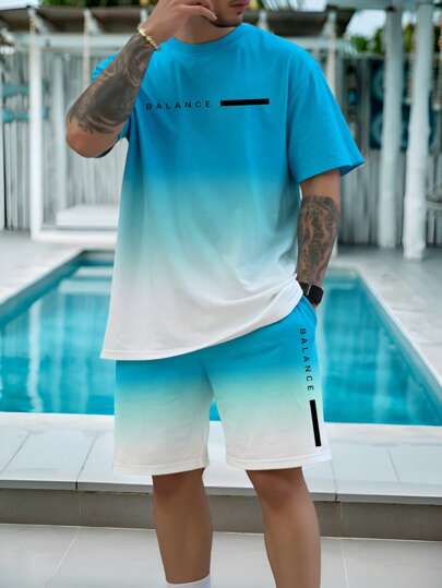 Manfinity Homme 2st/set Herr Casual Rundhalsad kortärmad T-shirt och shorts, minimalistisk och moderiktig för sommar män Sommarset 2 delar sommarset män män shorts set män t-shirt Co Ords