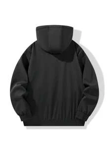 Manfinity Homme Men's Solid Color Long Sleeve Drawstring Hooded Casual Jacket - Black - View 2