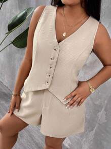 SHEIN PETITE CURVE Plus Size Casual Suit Vest Two Pieces Set