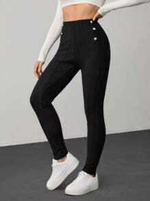 SHEIN Tall Quần legging cạp cao màu trơn đa năng giản dị - màu đen - Xem 3