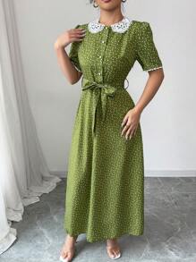 Modelyn 女士短袖简约时尚连衣裙，适合夏季 - 綠色 - 查看 6