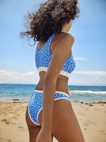 SHEIN Swim SPRTY 2pcs Women's Standard Size Ditsy Floral Sleeveless Bikini Set, Cute Summer Beach Vacation Festival Boho