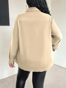 Maweii 大码女式彩色亮片拼布立领长袖优雅派对衬衫，适合感恩节女式衬衫 - 杏色 - 查看 2