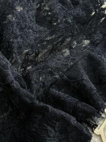 Swim Mod Vestido envolvente de playa con ribete de encaje negro, falda con cintura elástica como cubierta de traje de baño para mujer