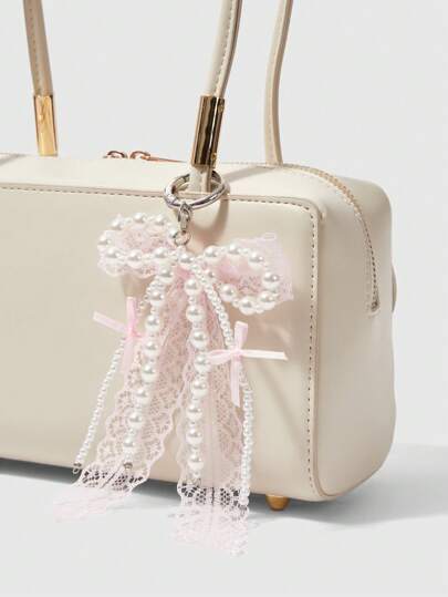 Kawaii 1 Piece Pink Lace Bow & Pearl Keychain/Bag Charm