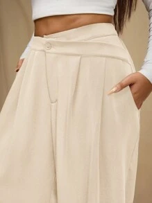 Forever 21 Plus Size Asymmetric Waistband Single-Button Pocket Loose Trousers