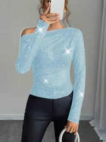 Calvaya Women's Sequined Design Sexy Blouse, Standard Size