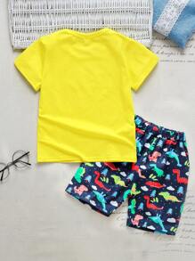 SHEIN Young Boy Cartoon Graphic Tee With Shorts - Multicolor - View 2