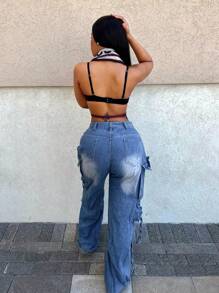 BamGleam Women's Letter Print Sexy Plunging Neck Sleeveless Knit Top - Multicolor - View 2